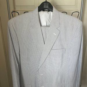 JOS. A. BANK BLUE AND WHITE SEERSUCKER SUIT 46R